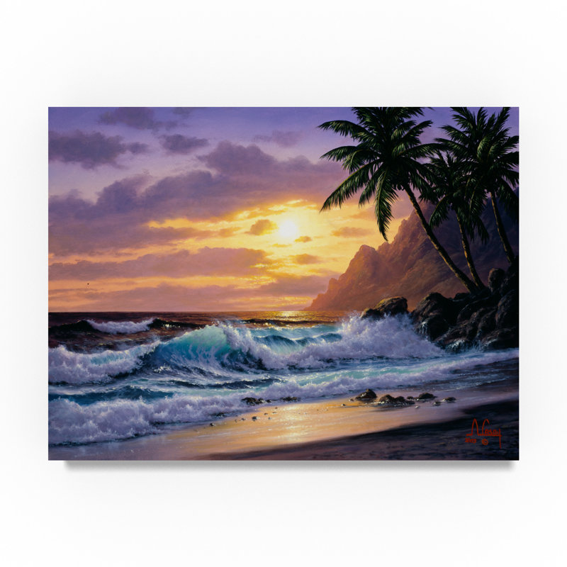 Trademark Art 'Sunset Beach 3' Oil Painting Print on Wrapped Canvas
